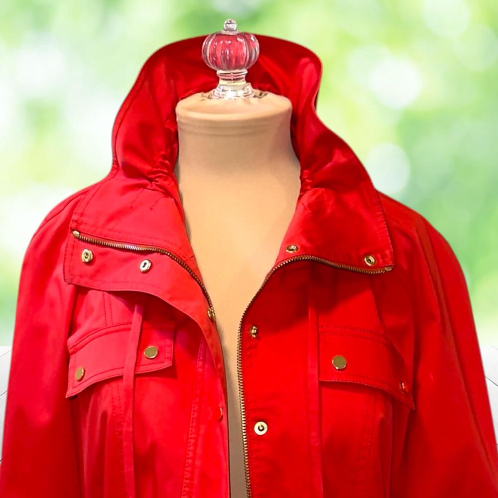 CARLISLE Utility Jacket Anorak Full Zip Gold Snaps Roll Tab Tomato Red Sz 8 - Picture 13 of 16